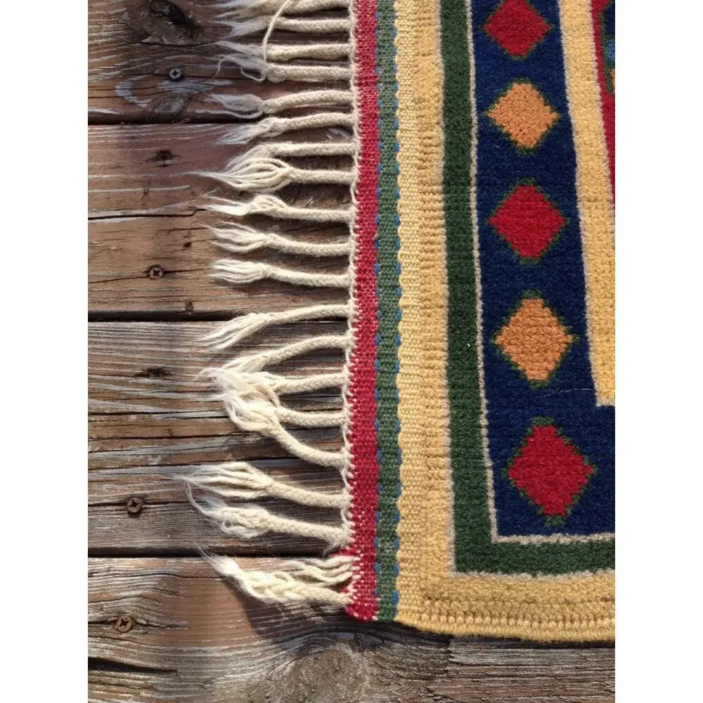 Vintage Antique Colorful Flat Weave Turkish Geometric Area Rug 100% Wool 5x6